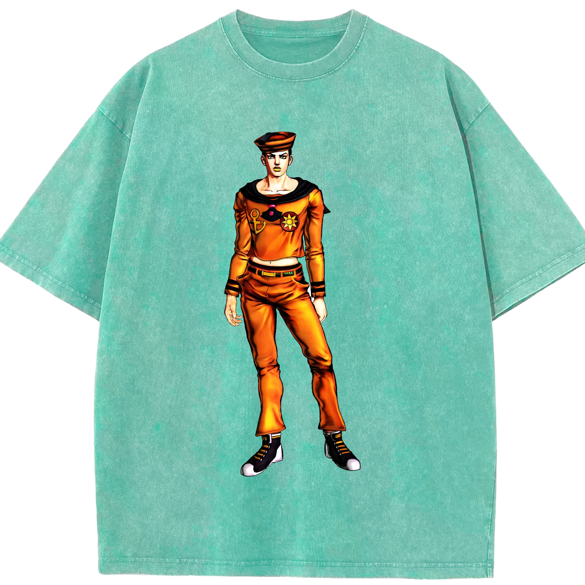 （画像用） ジョジョの奇妙な冒険 東方定助 JoJo's Bizarre Adventure Higashikata Josuke 綿100% ヴィンテージ風 半袖Tシャツ（フロントプリント）
